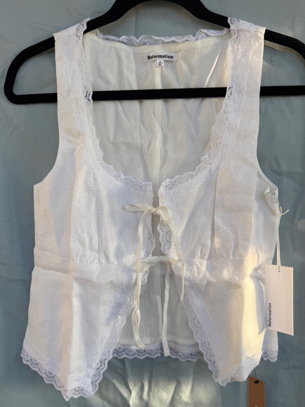 White Reformation Rosalie Linen Top Size 4